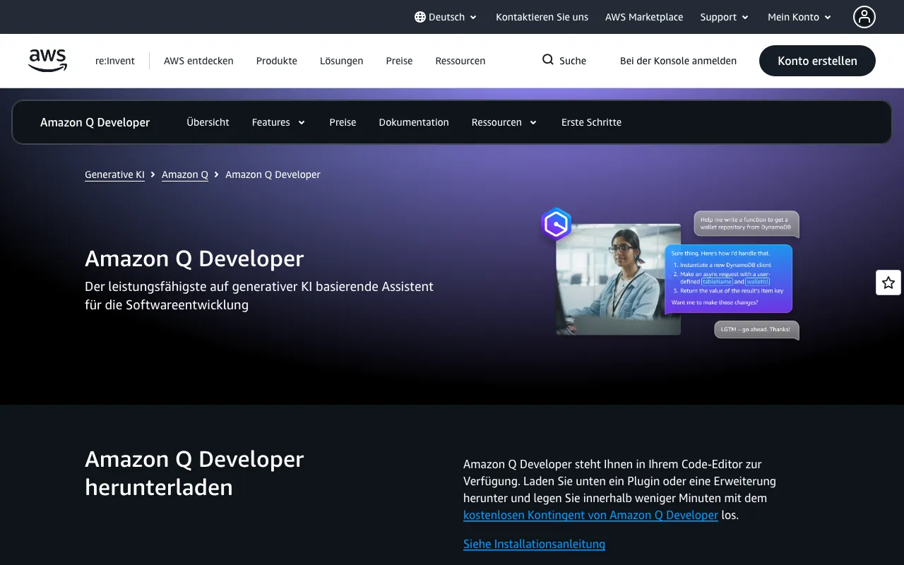 Page d'accueil de Amazon Q Developer le 2026-09-19