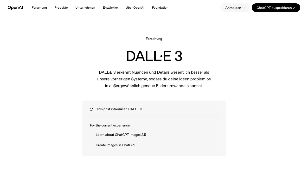 Page d'accueil de DALL-E (retiré) le 2026-09-19