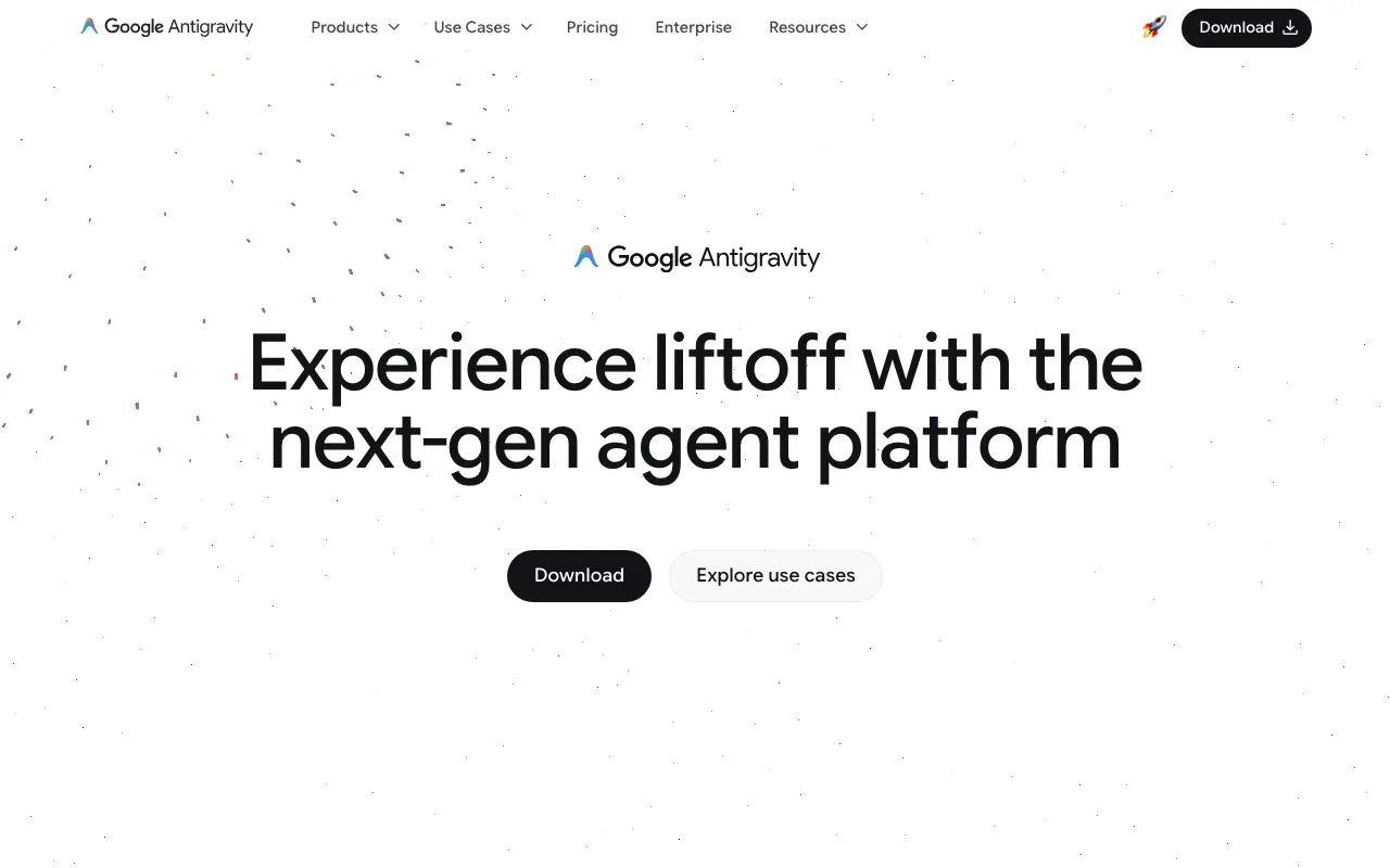 Page d'accueil de Google Antigravity le 2026-09-19