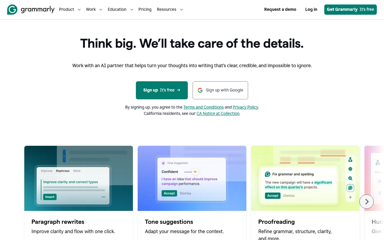 Page d'accueil de Grammarly le 2026-09-19
