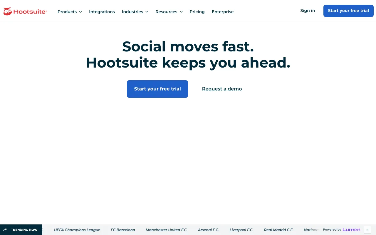 Page d'accueil de Hootsuite le 2026-09-19