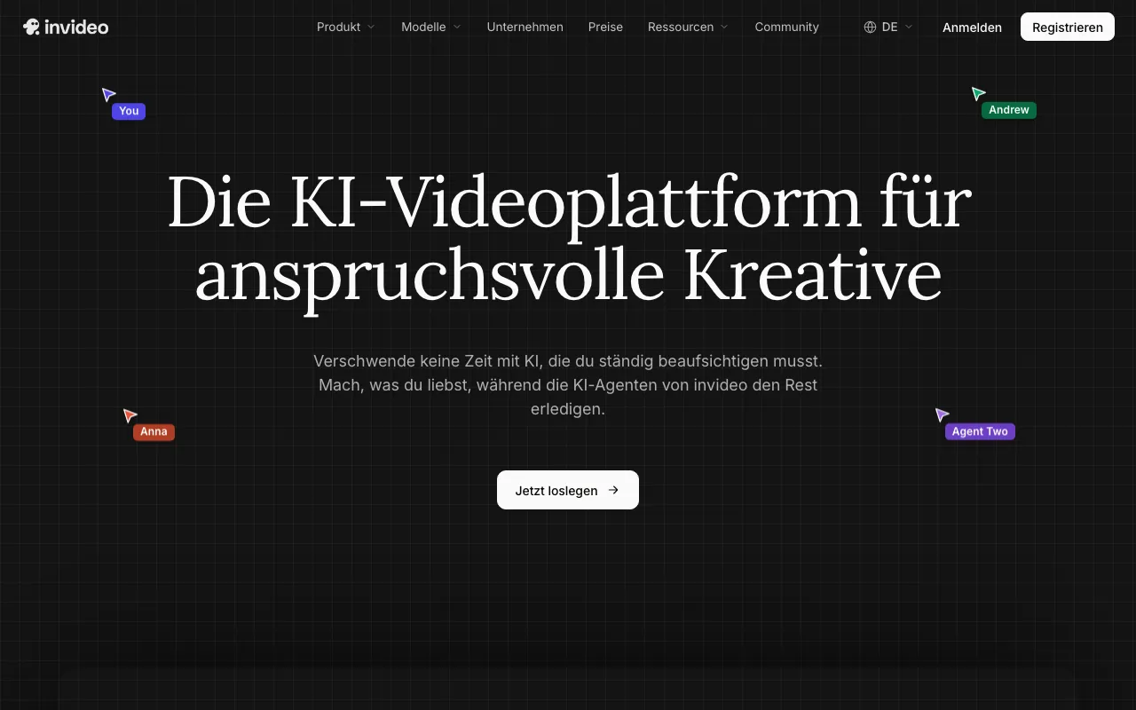 Page d'accueil de InVideo le 2026-09-19