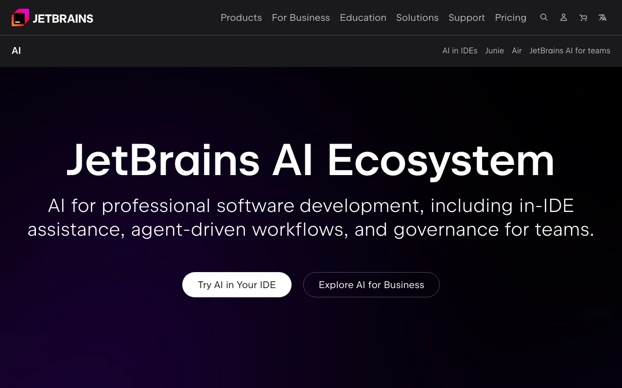 Page d'accueil de JetBrains AI le 2026-09-19