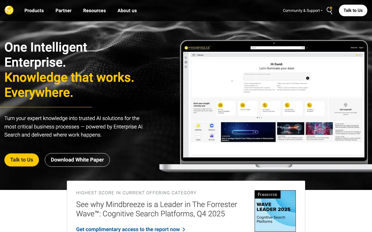 Page d'accueil de Mindbreeze le 2026-09-19