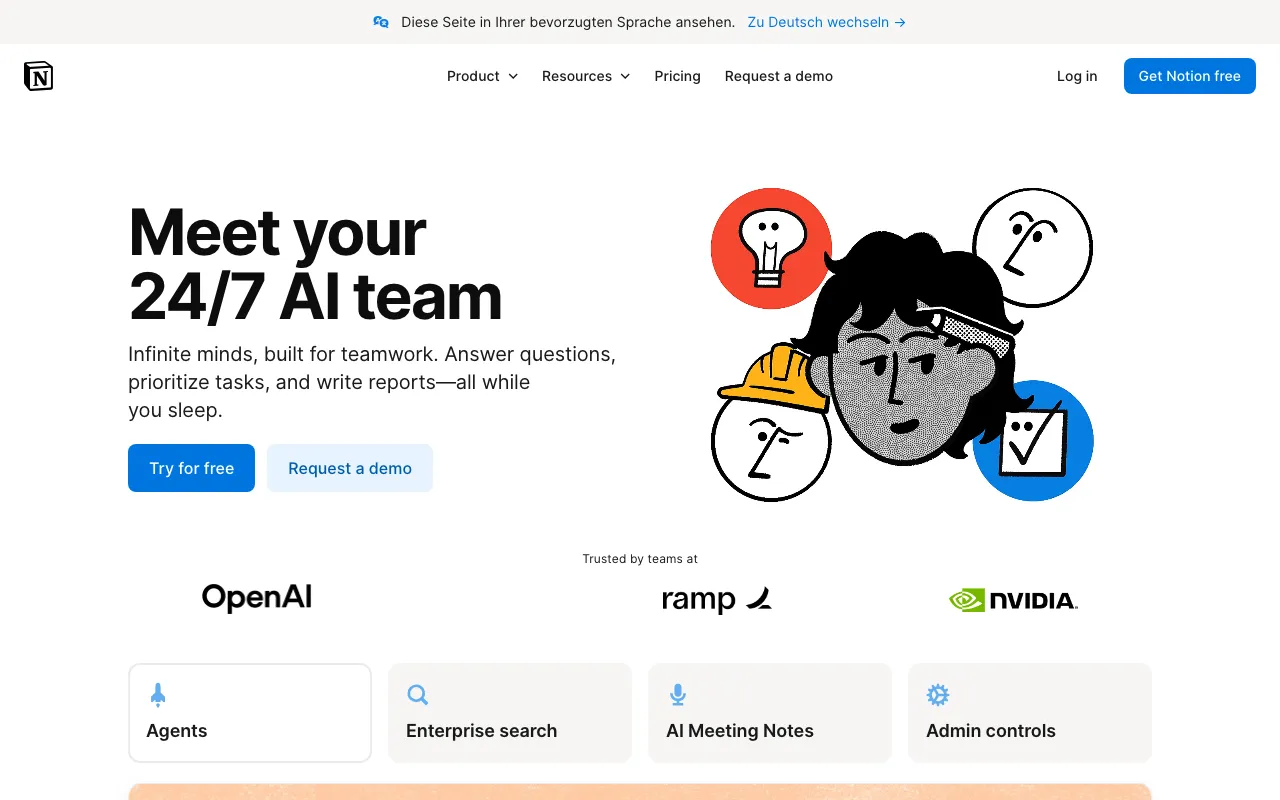 Page d'accueil de Notion AI le 2026-09-19
