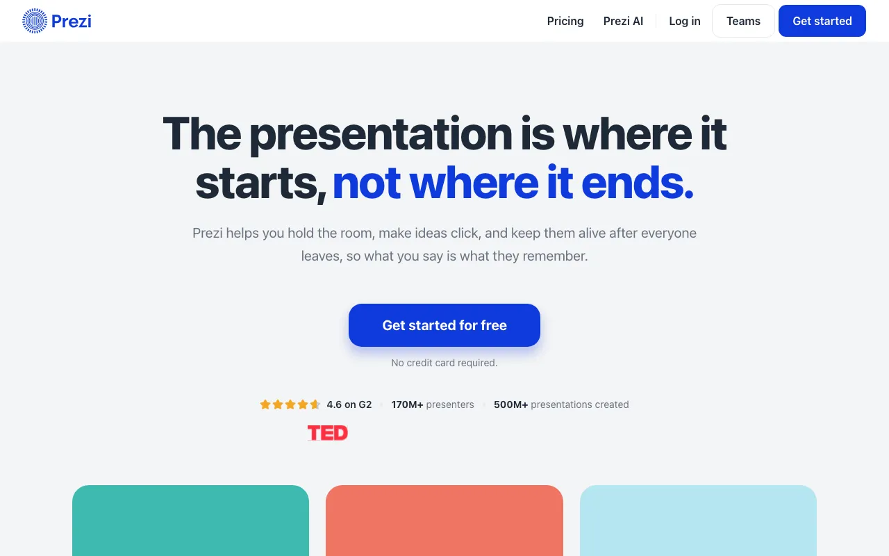 Page d'accueil de Prezi le 2026-09-19