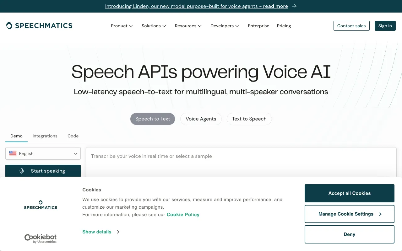 Page d'accueil de Speechmatics le 2026-09-19