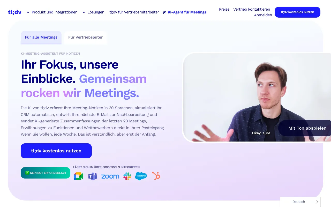 Page d'accueil de tl;dv le 2026-09-19