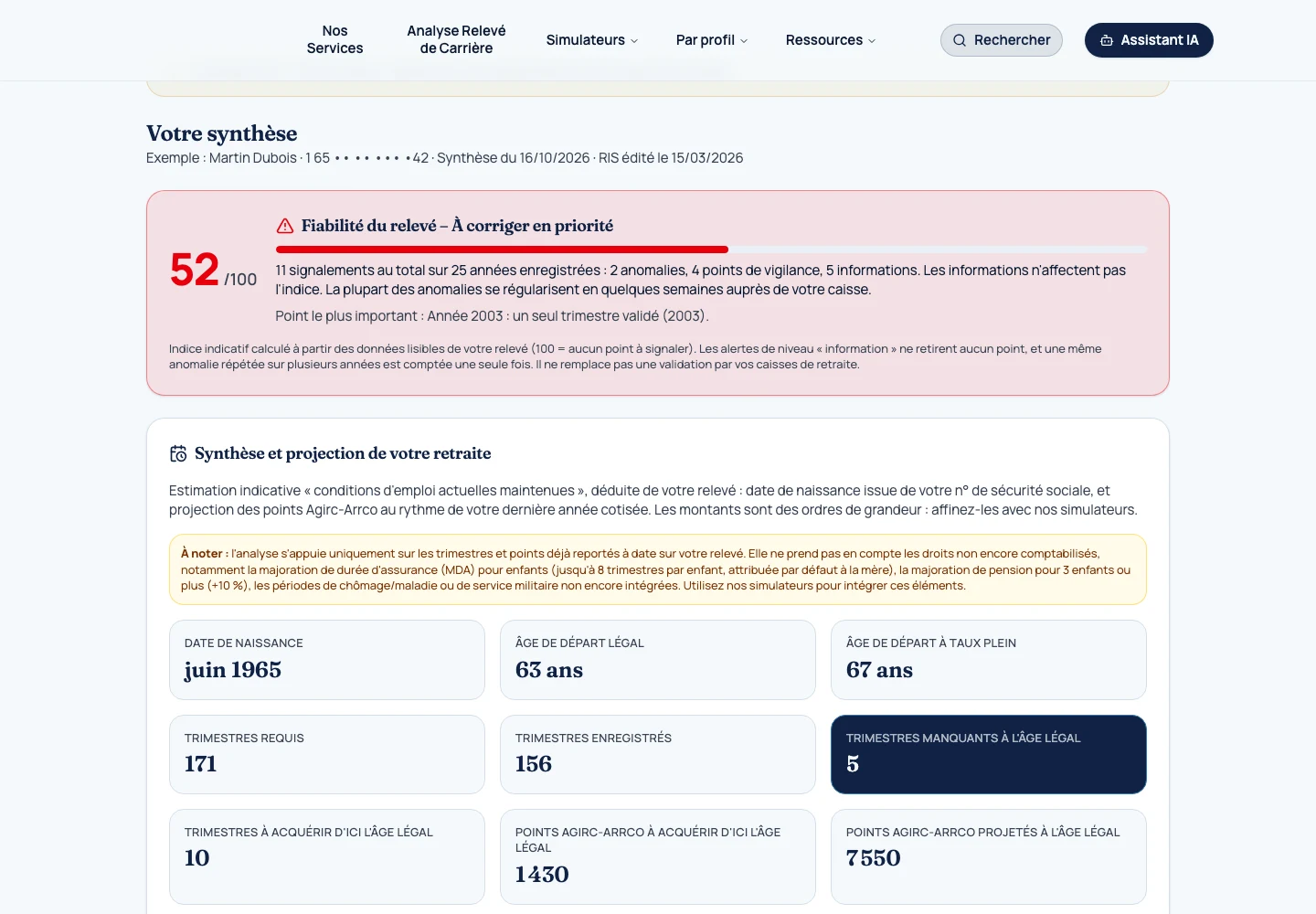 Exemple public de rapport avancé présenté par Viadera. Il ne s’agit pas du résultat de notre essai ; le rapport avancé payant n’a pas été testé.